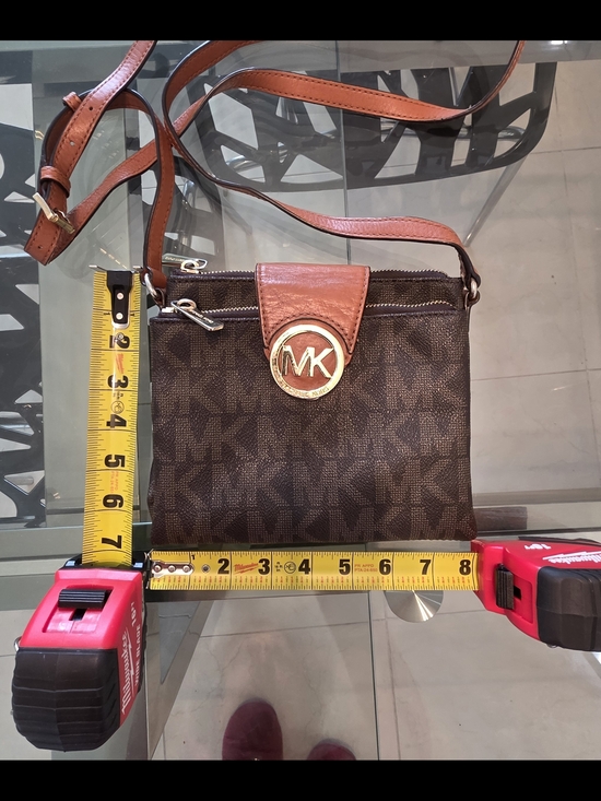 Michael Kors Brown MK Signature Crossbody with Tan Leather Trim - Picture 12 of 17